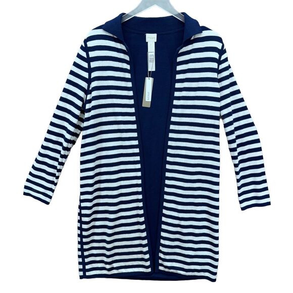 Chico's Sweaters - Chicos Long Cardigan Size 1P Medium Petite Navy Reversible Nautical